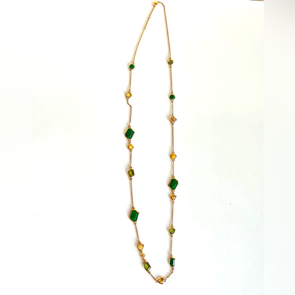 Stella & Dot “Pippa” Elegant Gold Necklace with Green Accents